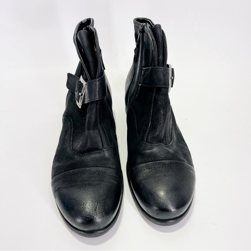 Miz Mooz Black Leather Combat Moto Ankle Boots with Silver Buckle - Picture 8 of 9
